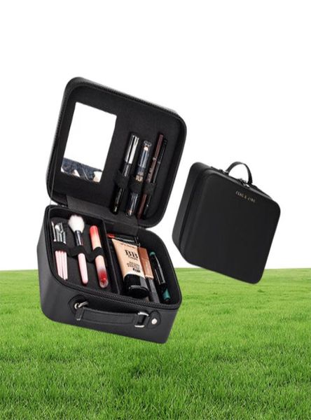 Upscale Leather Travel Make Up Bag Mirror Small Female Makeup Case Organizer Double Layer Cosmetic Bag For Suitcase Storage Box8102850
