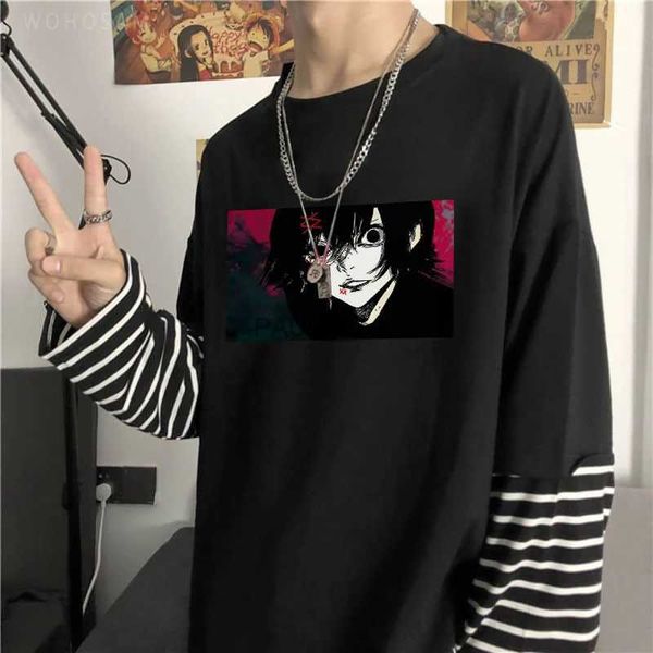 Herren-T-Shirts Harajuku Anime Tokyo Ghoul CCG Juzo Suzuya / Rei Terror Manga T-Shirts Mode Sommer gefälschter zweiteiliger Langarm Unisex T Shirtl2404