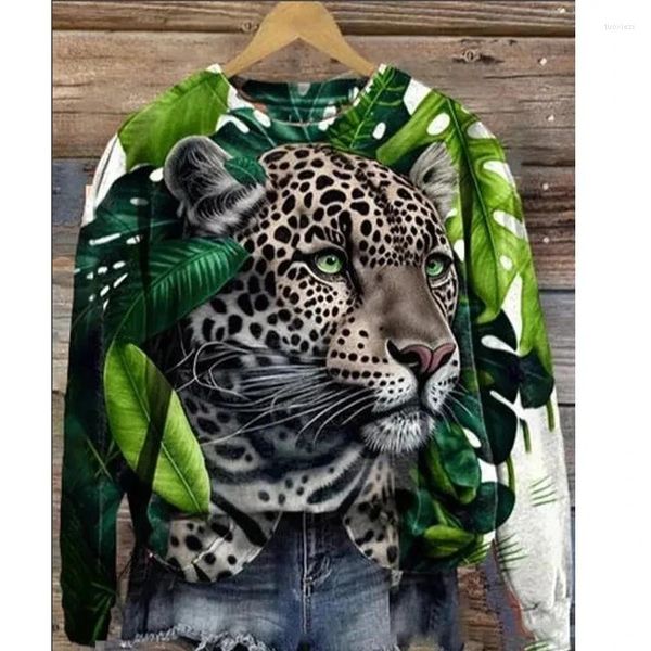 Damen Hoodies Animal Leopard Tiger 3D Printed Sweatshirts Model Streetwear O-Neck Übergroße Pullover Frau Hoodie Kleidung