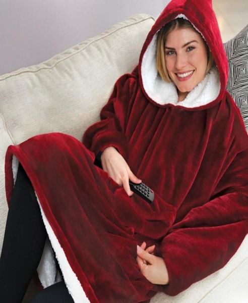 Cobertor com capuz ao ar livre inverno casacos com capuz quente slant robe roupão moletom velo pulôver cobertores para homens women2683286