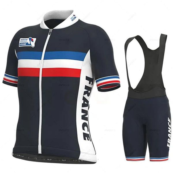 Sets Fahrradtrikots Sets Set France Team Sommer 2023 Fahrrad Kurzarmbike Kleidung Labber Shorts Mtb Mallot Ciclismo Hombre Body Anzug 230