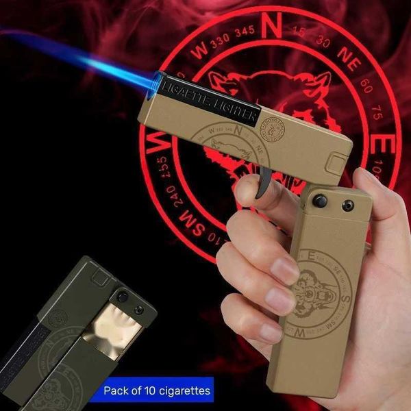 Складной портсигар в форме пистолета, надувная безгазовая зажигалка, уличная ветрозащитная металлическая зажигалка для сигар, мужской подарок