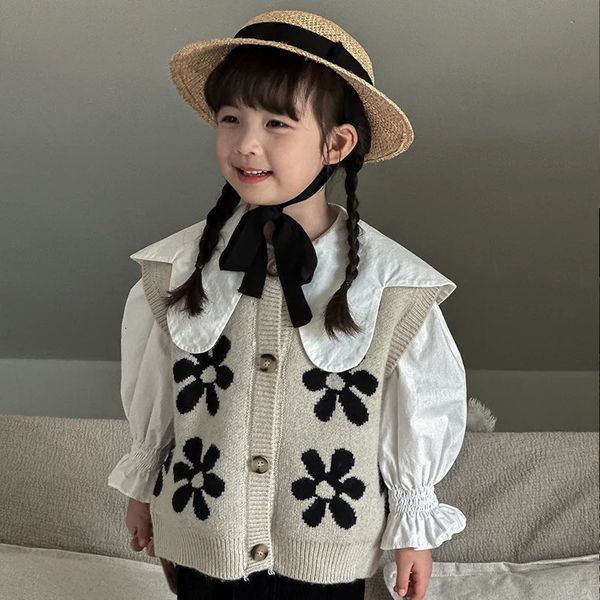 Koreli yelek örgü yelekleri çocuk giyim sonbahar yün iplik yeleği erkek kız kızlar süveter Toddler kız kış kıyafetleri 231221