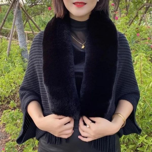 Kadın Sweaters Kadın Batwing Sleeve Örme Haligan Sahte Kürk Kesme Pelerin Sarısı