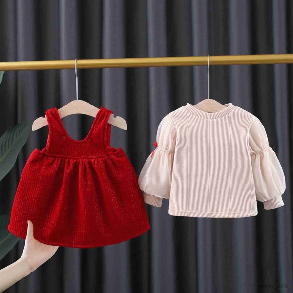 Mädchenkleider Kinderkleidung Girls 'Sweet Dress Girls' Baby Prinzessin Kleid+langes T-Shirt 2-teilige Frühlings- und Herbstkleid