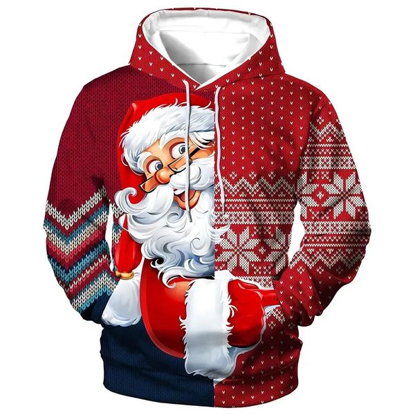 Natale con cappuccio per uomo 3d Babbo Natale con stampa Felpe con cappuccio Autunno Inverno Felpa a maniche lunghe Casual Top Abbigliamento oversize 231220