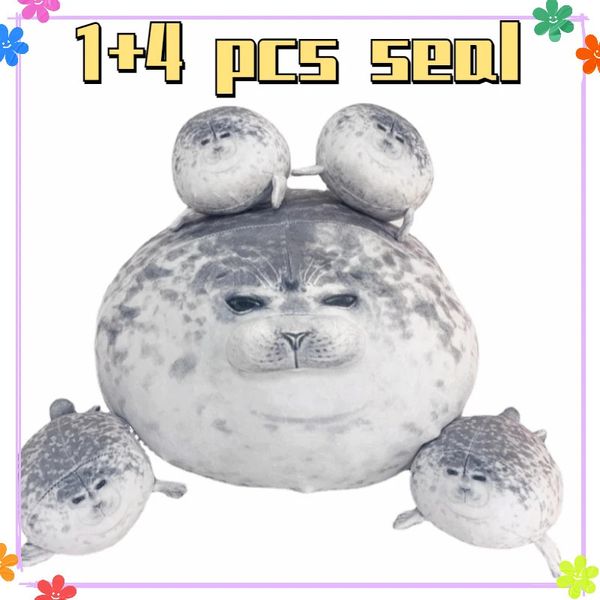 Mãe Angry Blob Seal com 4 PCs Baby Seal Plelight Pillow Pillow gordinha 3d Novelty Seal Zipper recheado brinquedo de brinquedo de Natal de Natal 231221