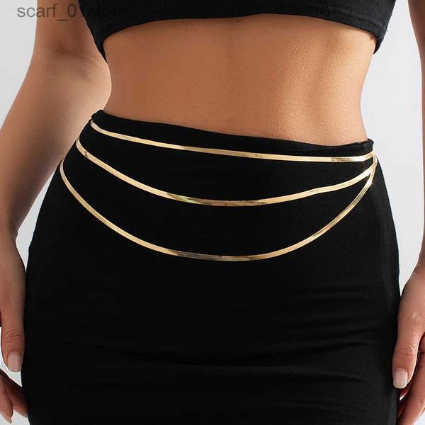 Taillenkettengürtel Ingemark ltilayer Sexy flache Schlangenkette Taillen-Bauchgürtel für Frauen Sommer Bikinis Goldfarbe Rave Bo Schmuck Y2K AccessoiresL231221