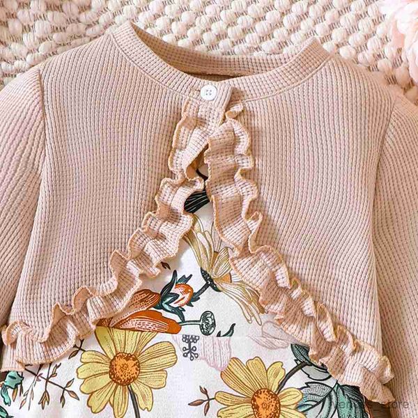 Mädchen Kleider Kinder Casual Kleidung Sets Outfits für Mädchen Frühling Herbst Neue Kleinkind Mode Gestrickte Tops Blumen Druck Ärmelloses Kleid