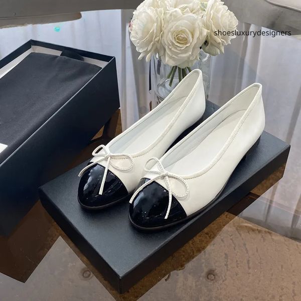 Orijinal deri süslenmiş bowtie slip-on bale düz somunlar yuvarlak ayak ayak parmakları düz topuklu ayakkabılar gündelik ayakkabılar kadın lüks tasarımcılar fabrika ayakkabı kutu
