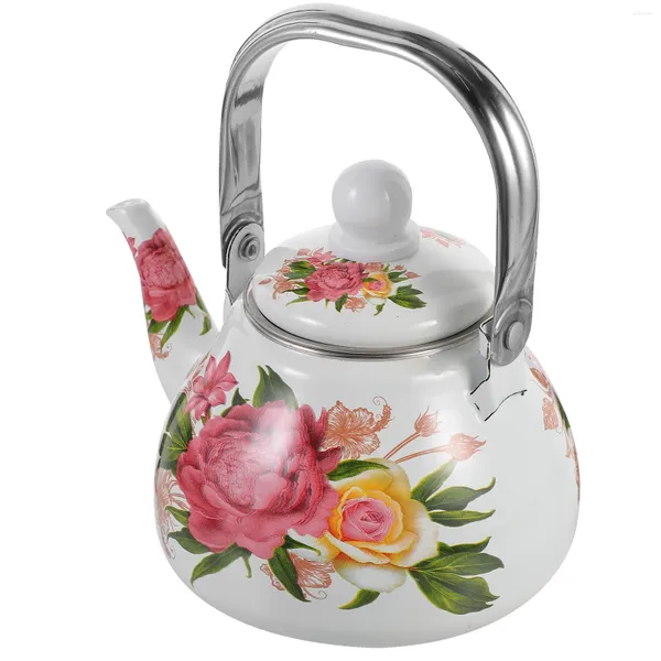 Geschirrssätze Emaille Teekessel für Herd Vintage Blumenmuster Teakettle mit Infuser