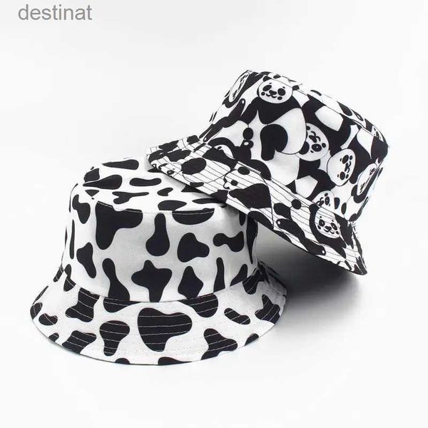 Cappelli larghi cappelli da secchio cappelli da uomo da donna estate estate in panda a doppia faccia di panda adora il berretto di cotone con stampa larga brim-brim travelcrinee pesca pesca pesca pescano da sole U77L231221