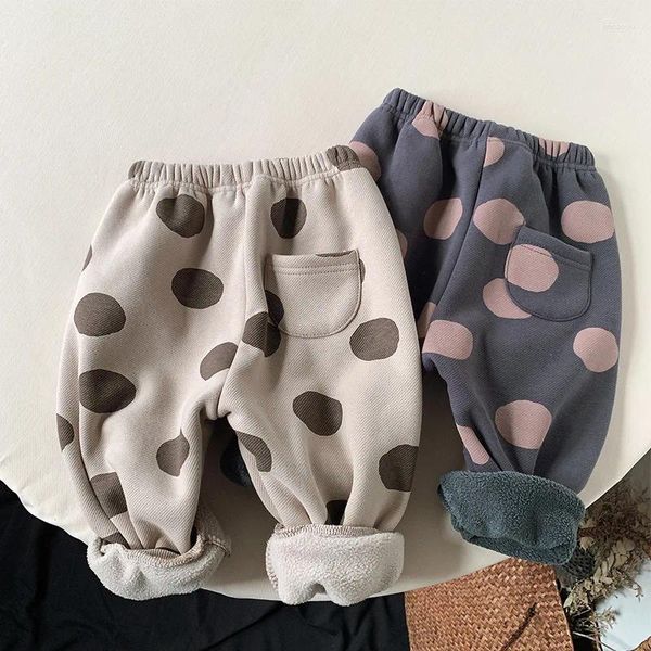 Pantaloni invernali per bambini in pile più velluto spesso per ragazzi e ragazze con stampa a pois pantaloni caldi per neonati vestiti casual per bambini