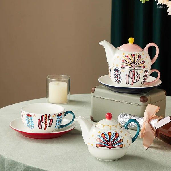 Kupalar El Boyalı Seramik Kahve Bardağı Toptan Espresso ve Set Seti İçecek Çiçek Renkli Porselen Çay Pot