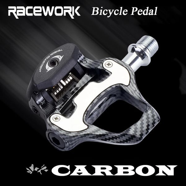Pedal de bloqueio de bicicleta de estrada racework ultra-leve textura de fibra de carbono auto-travamento pedal de rolamentos de alumínio r550 com bloqueio spd 231220