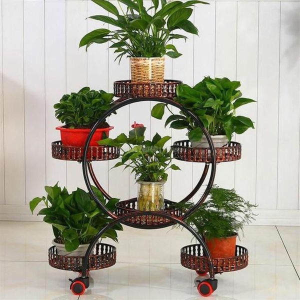 Stands de flores portáteis baratas com rodas Plant Metal Plant Holder Creative Flower Bandejas Organizador grande rack de armazenamento para decoração de casa265k