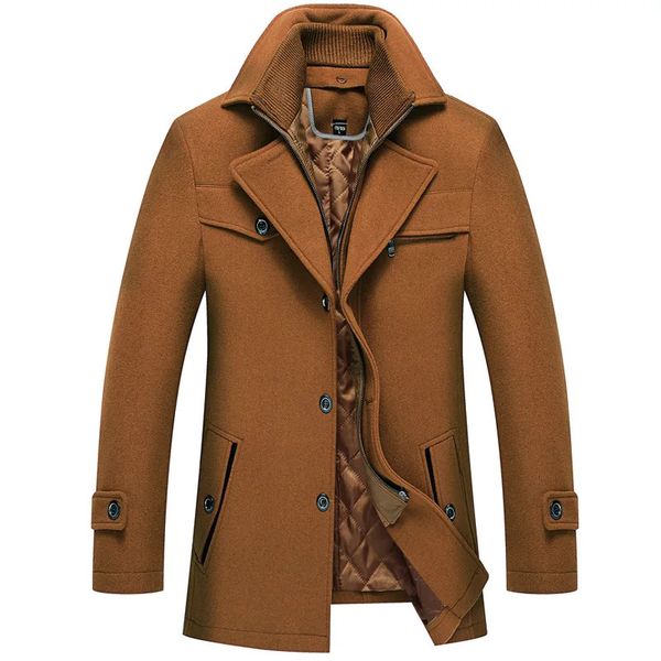 Fratello Wang Giacca invernale da uomo in lana calda spessa Doppio colletto Moda casual Slim Trench da vino rosso Cappotto maschile di marca 231220