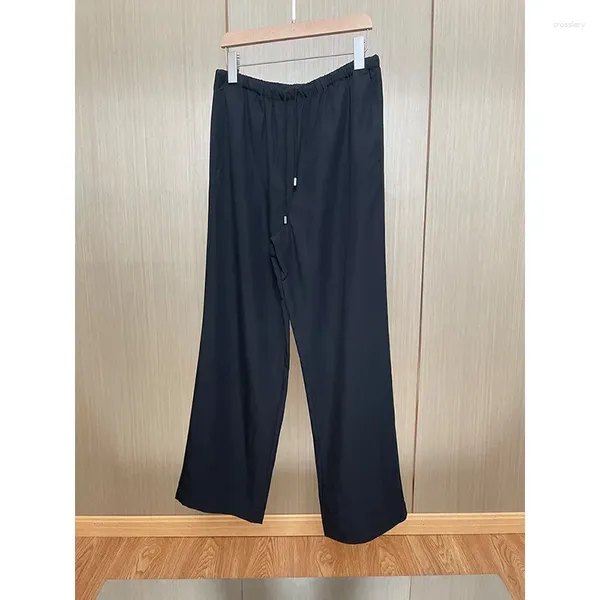 Женские брюки, летние черные женские прямые брюки с высокой талией и завязками из смесового льна, широкие брюки