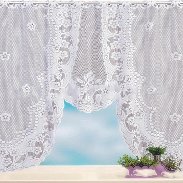 Cortina de quarto romana cega para janela de cozinha cortinas de tule renda branca europeia transparente