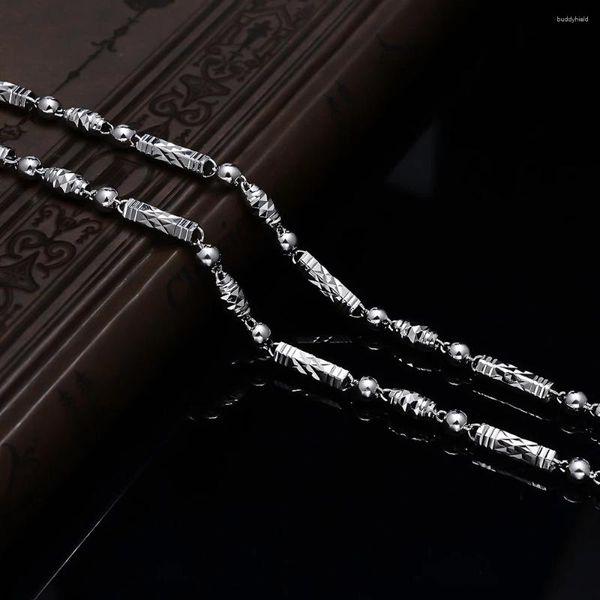 Ketten Daifuni Echt S925 Sterling Silber Männer Europäischen Stil Halskette 4/5 MM Breite Perlen Bambus Mode Bordstein