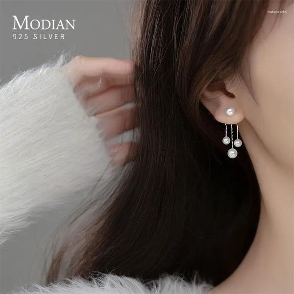 Dangle Ohrringe Modian Real 925 Sterling Silber Charm Perle Drop Fashion Gold Farbe Swing Eari für Frauen fein weiblicher Schmuck