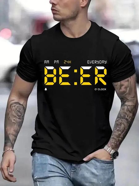 Мужские футболки It Is Beer Time, рубашка для мужчин, винтажная футболка, футболки с круглым вырезом, классическая мужская одежда, топы больших размеров, модные мужские футболки Harajuku