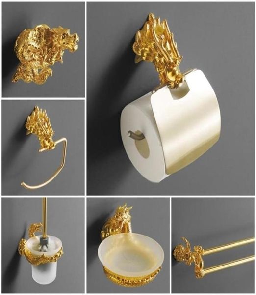 Роскошное настенное крепление Gold Dragon Design Бумажная коробка Держатель рулона Туалетная золотая бумага Держатель для салфеток Коробка для салфеток Аксессуары для ванной комнаты MB0950A T20042917207