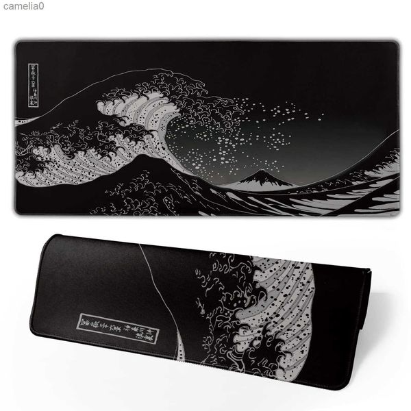 Mouse Pads O pulso repousa a onda do mar japonesa grande bloco de camundongo estendeu o mouse de grandes ondas mouse mouse kanagawa mousepad com bordas costuradas Matl231221