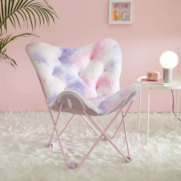 Cadeira de borboleta dobrável impressa sherpa com acabamento holográfico rosa 231221
