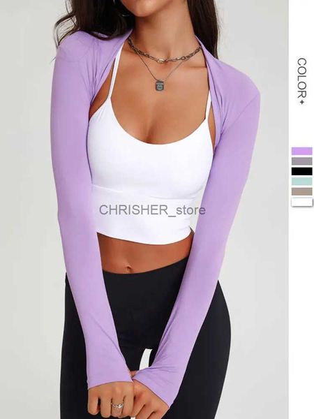 Autfit da yoga sport camicie a maniche lunghe a maniche lunghe yoga crop top shawl fitness cardigan piccolo giro da balletto giacca da allenamento da allenamento da allenamento da donna palestra outfitl231221