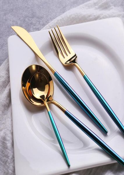 Conjuntos de louça 24 pcs placa de ouro preto jantar sobremesa garfo colher faca conjunto 1810 talheres de aço inoxidável talheres6508391