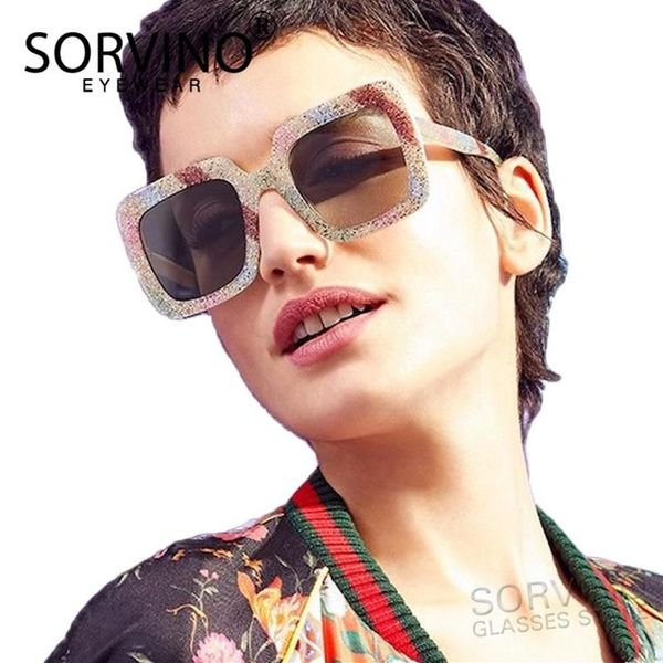 Tasarımcı Retro Square Güneş Gözlüğü Kadınlar 2021 Yüksek Kaliteli Glitter Rainbow Renk Yenilikçi Yaz Güneş Gözlükleri SP126325A