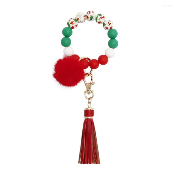 Pingente colares chaveiro ornamentos borla bola de pele natal silicone pulseira chaveiro com grânulos o anel