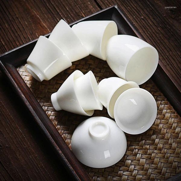 Xícaras Pires 2 pçs/lote Xícara de Chá de Cerâmica Chinesa Teaware Suet Jade Porcelana Branca Handmade Tigela de Chá Único Mestre Presente