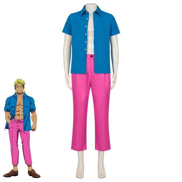 ZOM Anime 100 Bucket List of the Dead Ryozaki Kenichiro Cosplay Costum Bluet-Shirt Calça Rosa Ter Suje Man Róstia de Halloween Fantas