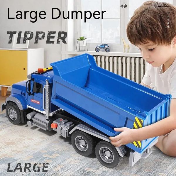 Large Simulation Engineering Vehicle Sound coole Lichtträgerinertia Power Mulde Truck Sammlung Dekoration Modell Kinder Spielzeuggeschenk 231221