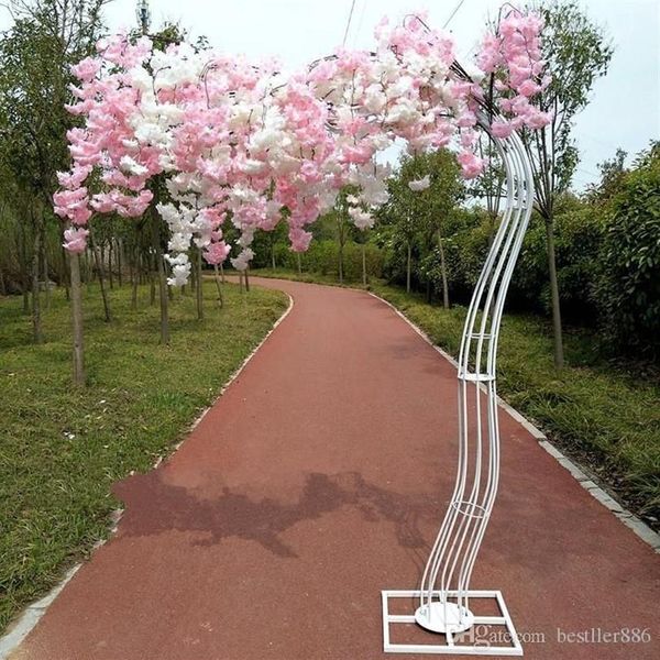 2 6m Höhe weißer künstlicher Kirschblüte Baumstraße Blei Simulation Kirschblume mit Eisenbogenrahmen für Hochzeitsfeier Requisiten2871