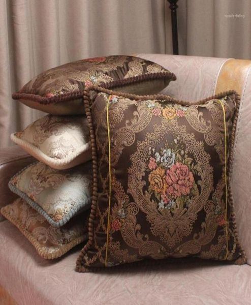 CURCYA Luxus-Tribute-Seiden-Jacquard-dekorative Kissenbezüge, floraler europäischer Stil, Vintage-Satin-Taillenkissenbezüge für Sofa12191548
