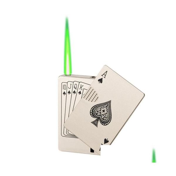 Isqueiros mais recentes Jet Torch Flame Poker Isqueiro Metal À Prova de Vento Jogando Cartão Novel Gás Butano Brinquedo Engraçado Fumar Ferramenta Acessórios Drop de Dhmhd
