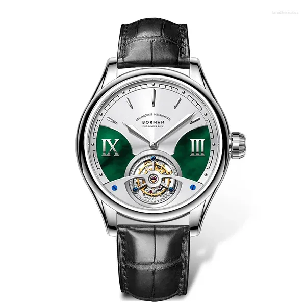 Orologi da polso BORMAN Orologi automatici da uomo Top Tourbillon Orologio da polso meccanico Quadrante scheletrato Cinturino in pelle MOP con zaffiro