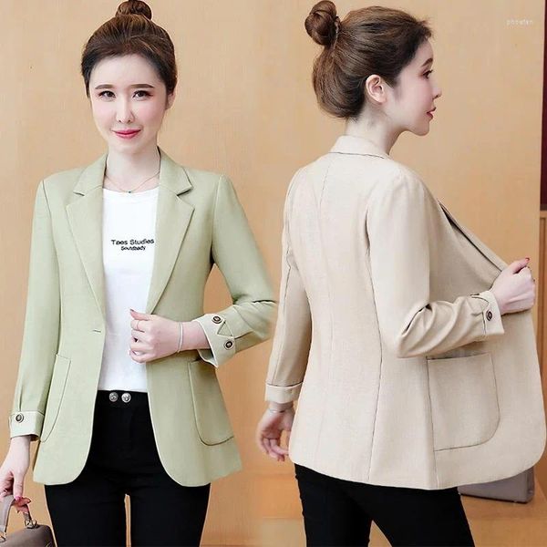 Ternos femininos S-4XL Mulheres Blazer Jacket Spring Autumn Casual Slim Office Work Plus Tamanho Black Bege Green