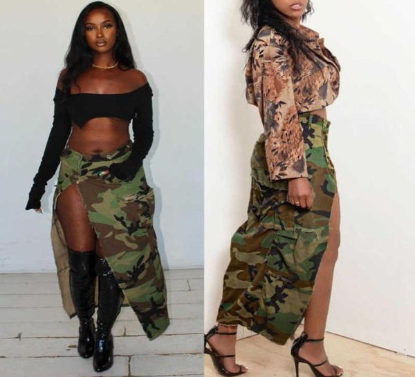 Plus Size 3xl Womens Camouflage Dress Designer Long Tassel Skirt Personalidade Moda Wash Pocket Slit Skirts1048986