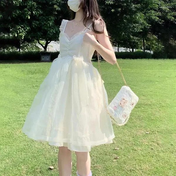 Повседневные платья 2023, летняя корейская версия японской милой мягкой сестры, стареющей юбки принцессы с бантом, женское тонкое пышное платье с высокой талией