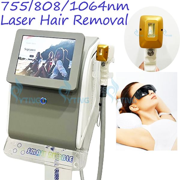 Máquina de remoção de cabelo permanente 12 barras 808nm Diodo Laser Três comprimentos de onda adequados para todos os tipos de pele 755 808 1064nm Spa e uso clínico