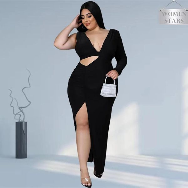 Abiti abiti sexy taglie forti per donne svuotano il collo solido a V solido Elegante party bodycon maxi vestito club outfit dropshipping all'ingrosso