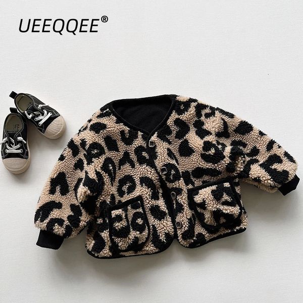 A quente lã de lã leopardo impressão outono inverno jackets casuais garotas casuais casacos de roupas para crianças roupas para crianças para 1-8y 231221