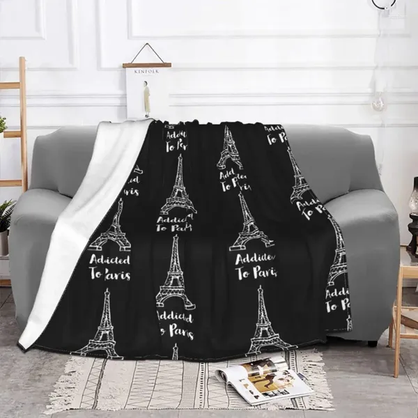 Decken Addicted To Paris Eiffelturm Liebhaber Sucht Zitate Französisch 2023 Decke Fleece Weicher Überwurf für Bett Couch Bettwäsche