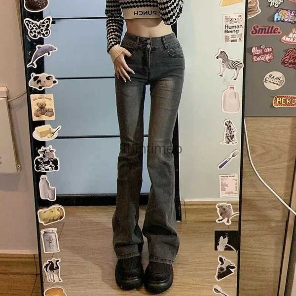 Frauen Jeans Y2K Vintage Pantjeans Slim High Taille Stiefel schneiden Frauen lässige Hosen verzweifelt schwarz grau Korean 2023 Neues Frühling Herbst YQ231220