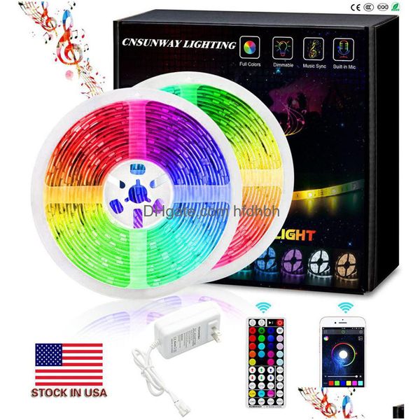 LED -Streifen RGB Strip Lights Bluetooth SMD 5050 Smart Timing Seilleuchtkits mit 44 Key RF -Fernbedienung 12V 5A Adapter Drop del dhw7j