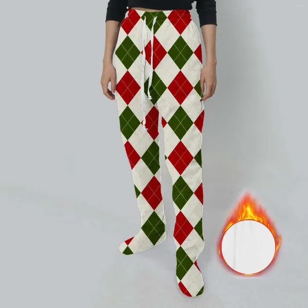 Damenhose Rhombus Flanell Pyjama Winter Warm Dicke Hose Fleece Gefüttert Lange Hose Für Zuhause Und Urlaub Pantalones